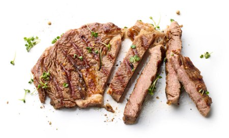 Photo for Freshly grilled beef entrecote steak isolated on white background, top view - Royalty Free Image