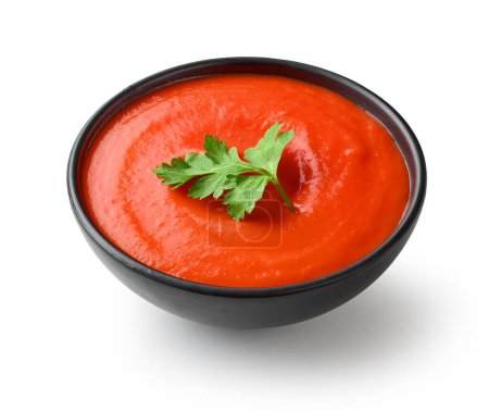 Foto de Tazón de salsa de tomate rojo ketchup aislado sobre fondo blanco - Imagen libre de derechos