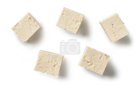 Photo for Fresh tofu cheese cubes isolated on white background, top view - Royalty Free Image