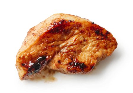 Téléchargez les photos : Morceau de filet de poulet frit juteux viande isolée sur fond blanc, vue de dessus - en image libre de droit