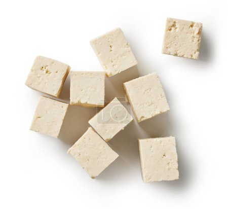 Photo for Fresh tofu cheese cubes isolated on white background, top view - Royalty Free Image