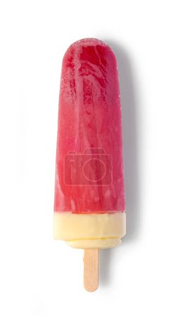 Photo for Frozen strawberry juice and vanilla ice cream popsicle isolated on white background, top view - Royalty Free Image