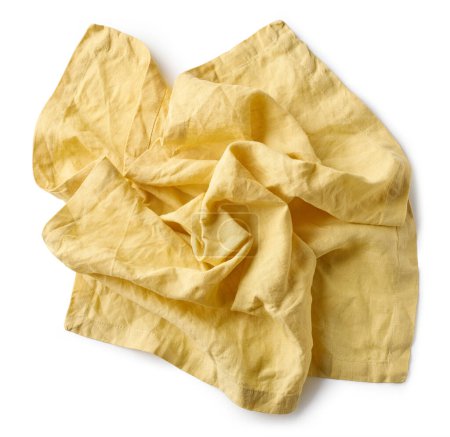 Foto de Servilleta de algodón amarillo arrugado aislado sobre fondo blanco, vista superior - Imagen libre de derechos