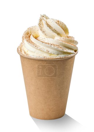 Photo for Cup of cappuccino coffee decorated with whipped cream isolated on white background - Royalty Free Image