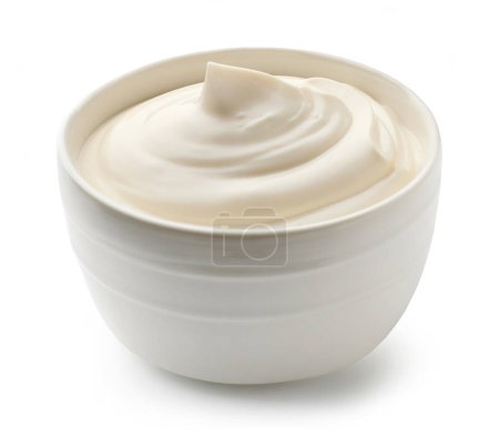 Téléchargez les photos : Bol de mayonnaise isolé sur fond blanc - en image libre de droit