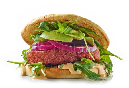 Téléchargez les photos : Burger végétalien frais isolé sur fond blanc - en image libre de droit