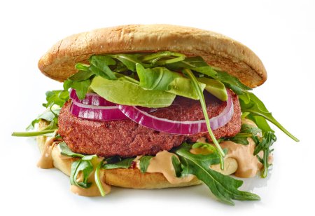Téléchargez les photos : Hamburger végétalien frais et savoureux isolé sur fond blanc - en image libre de droit