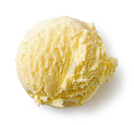 Téléchargez les photos : Boule de crème glacée vanille isolée sur fond blanc, vue de dessus - en image libre de droit