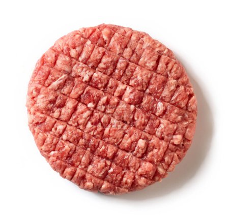 Téléchargez les photos : Viande de hamburger crue isolée sur fond blanc, vue de dessus - en image libre de droit