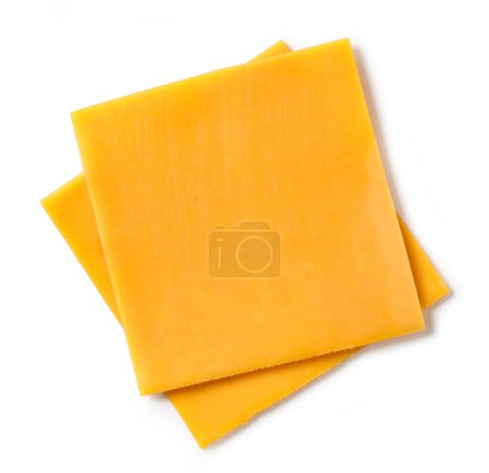 two slices of cheese isolated on white background, top view