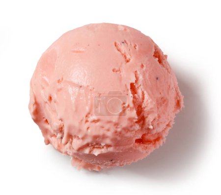 Téléchargez les photos : Boule de crème glacée rose isolée sur fond blanc, vue de dessus - en image libre de droit