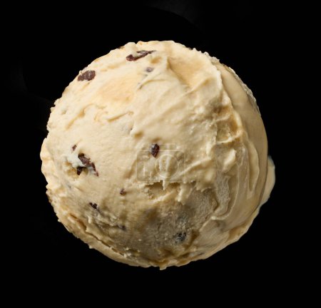 Photo for Coffee liqueur ice cream scoop with chocolate pieces  isolated on black background, top view - Royalty Free Image