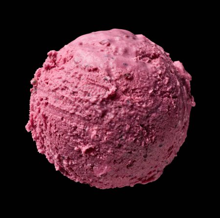 Photo for Black currant ice cream scoop isolated on black background - Royalty Free Image