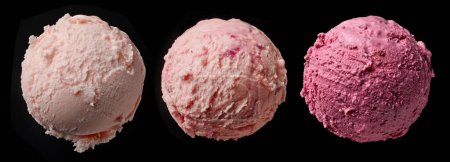 Photo for Three different pink ice cream balls on black background, top view - Royalty Free Image