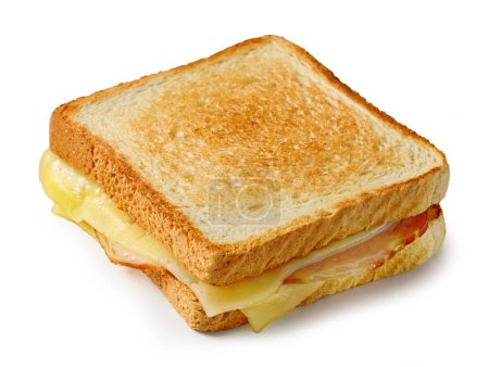 Téléchargez les photos : Pain grillé au jambon et fromage isolé sur fond blanc - en image libre de droit