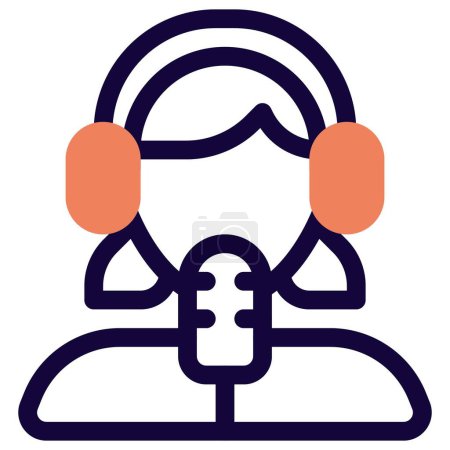 Illustration for Female radio jockey broadcasting with microphone and headset - Royalty Free Image