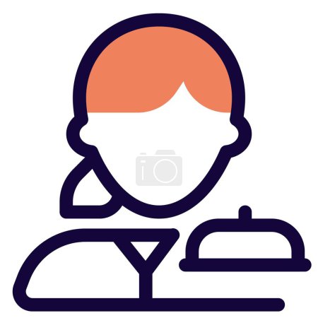 Illustration pour Serveuse avatar professionnel avec cloche de bureau - image libre de droit