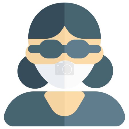 Illustration for Young girl with low pig tails and spectacles wearing mask - Royalty Free Image