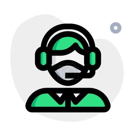 Illustration for Customer service representative wearing headset and mask - Royalty Free Image
