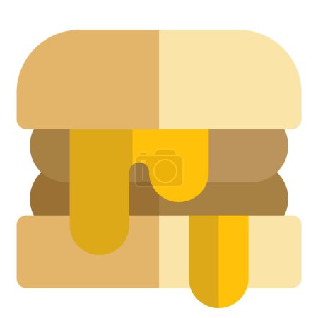 Illustration for Tasty baked cheese dripping burger. - Royalty Free Image