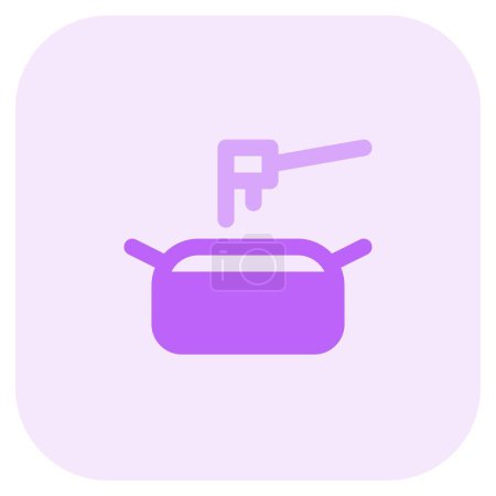 Téléchargez les illustrations : Dipping bread into a tasty cheese fondue. - en licence libre de droit