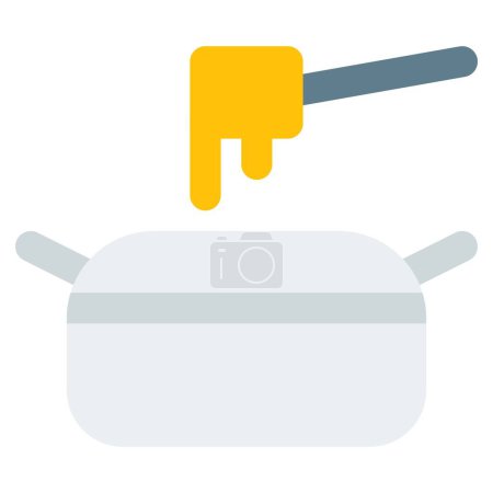 Téléchargez les illustrations : Dipping bread into a tasty cheese fondue. - en licence libre de droit