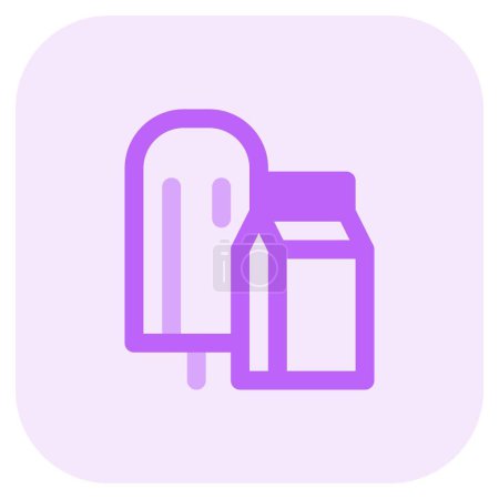 Ilustración de Pop de hielo, un refrigerio congelado con un recipiente de leche. - Imagen libre de derechos