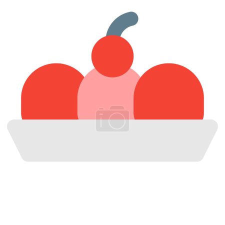 Illustration for Multiflavored ice cream scoops garnished with cherry. - Royalty Free Image