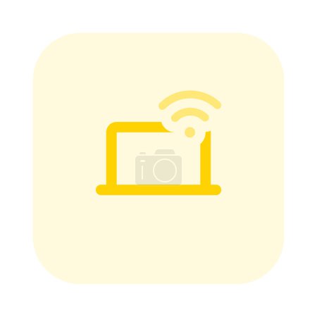 Illustration for Laptop connects to the internet via Wi-Fi network. - Royalty Free Image