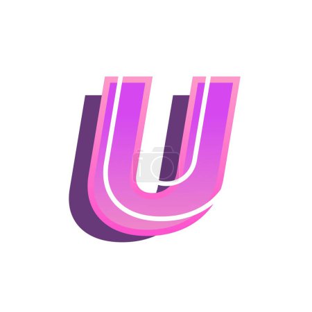 Illustration for Uppercase U in neon with retro vibe. - Royalty Free Image
