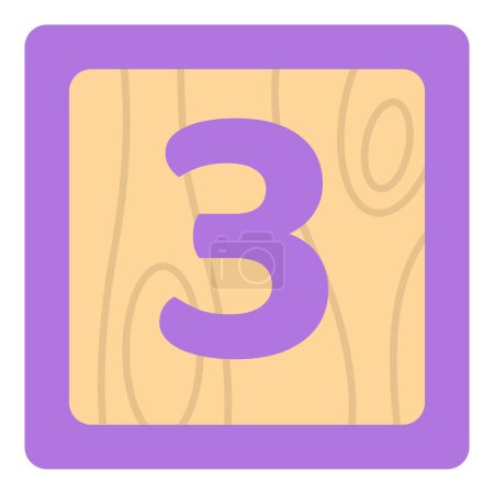 Numeral tres escrito en cubo de madera.