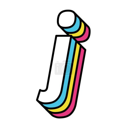 Illustration for Lowercase j with a vivid vintage aesthetic. - Royalty Free Image