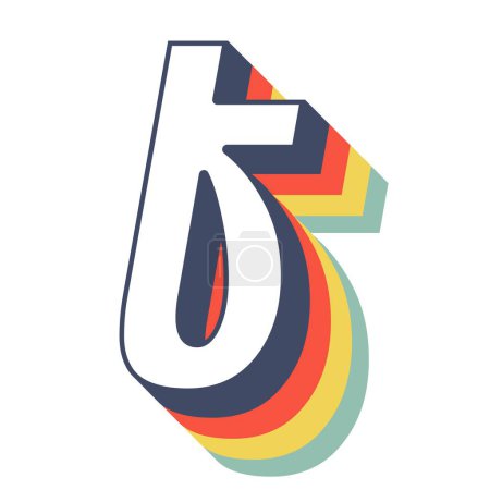Illustration for Lowercase f infused with retro rainbow. - Royalty Free Image