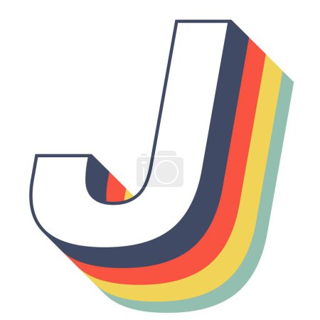 Ilustración de J mayúscula brilla en arco iris retro. - Imagen libre de derechos