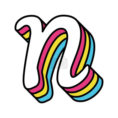 Ilustración de Alfabeto N mayúscula con colores arcoíris. - Imagen libre de derechos