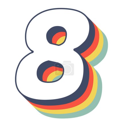Illustration for Retro rainbow design with the number eight. - Royalty Free Image