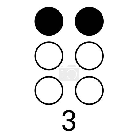 Ilustración de Método de escritura Braille muestra el número tres. - Imagen libre de derechos
