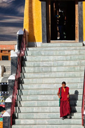 Photo for THIKSEY, INDIA - SEPTEMBER 13, 2012: Tibetan Buddhist monk in Thikse (Thiksey) gompa (monastery), Ladakh, India - Royalty Free Image