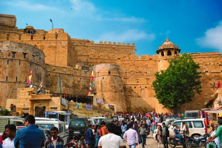 Photo for Jaisalmer, India - November 16, 2019: Tourist crowd in famous Rajasthan tourism attraction Jaisalmer Golden fort Sonar Quila. Jaisalmer, Rajasthan, India - Royalty Free Image