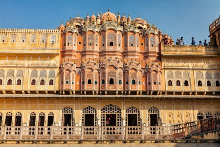 Photo for JAIPUR, INDIA - NOVEMBER 18, 2012: Tourist visiting Hawa Mahal palace (Palace of the Winds) famous Rajasthan tourism landmark - Royalty Free Image