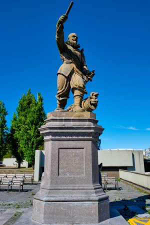 Photo for Rotterdam, Netherlands - May 14, 2017: Statue of admiral navigator Piet Hein (1870) of West India Company national monument in Delfshaven district of Rotterdam, Netherlands - Royalty Free Image