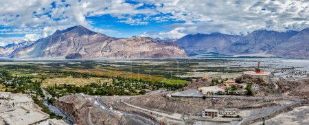 Photo for Panorama of Nubra valley in Himalayas with giant Buddha statue in Diskit, Ladakh, India - Royalty Free Image