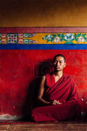Photo for DISKIT, INDIA - SEPTEMBER 12, 2012: Tibetan Buddhist monk in Diskit gompa. Diskit gompa is the oldest and largest Buddhist monastery (gompa) in the Nubra Valley of Ladakh, India - Royalty Free Image