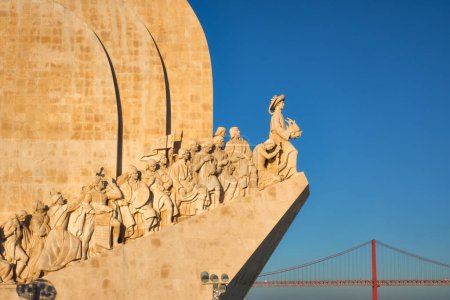 Photo for Lisbon, Portugal - August 31, 2022: Monument of the Discoveries on bank of Tagus river where ships departed to explore and trade with India and Orient, it celebrates the Portuguese Age of Discovery - Royalty Free Image