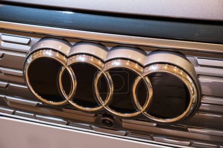 Photo for Lisbon, Portugal - May 12, 2023: Audi electric car logo emblem close up - Royalty Free Image