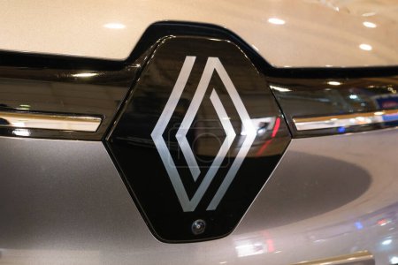 Photo for Lisbon, Portugal - May 12, 2023: Renault electric car logo emblem close up - Royalty Free Image