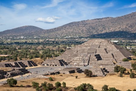 Photo for Famous Mexico landmark tourist attraction - Pyramid of the Moon, view from the Pyramid of the Sun. Teotihuacan, Mexico - Royalty Free Image