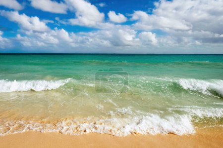 Photo for Beautiful beach and waves of Caribbean sea. Riviera Maya, Mexico - Royalty Free Image
