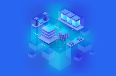 Photo for Data center or server room processing data operation with security protection and maintenance with isometric design style - vector - Royalty Free Image