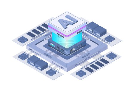 Illustration for Artificial Intelligence Neural Network future technology concept isometric flat vector design. - Royalty Free Image